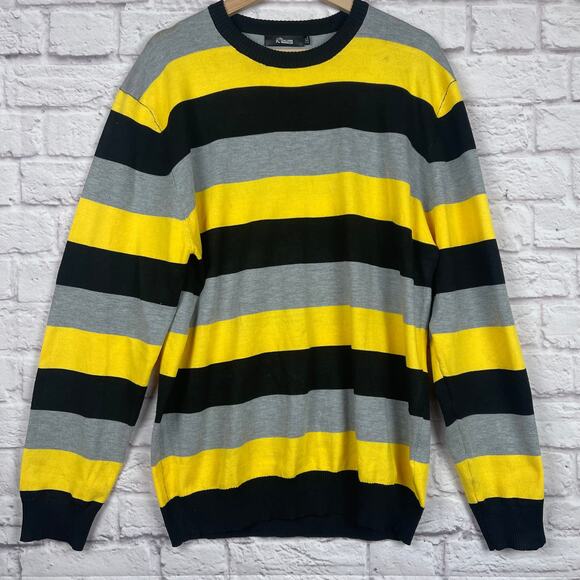 J5021 iClosam yellow, gray, and black striped crew neck sweater size 2XL - Picture 1 of 6